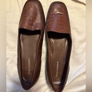 Enzo Angiolini Croc-Embossed Brown Flats